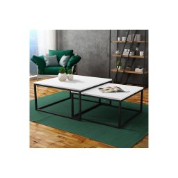 Conjunto de 2 mesas de centro DUAL 76x76/66x66 cm preto/branco