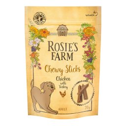 70g frango e peru Chewy Sticks Rosie's Farm snacks para cães
