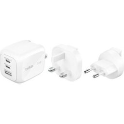Belkin Carregador GaN USB+2xUSB-C BoostCharge Pro 70W - Adaptador Tomada UK+EU+US - Branco