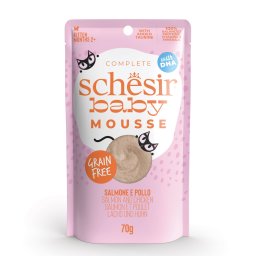 12x70g Baby Mousse Salmão e frango Schesir saquetas gatos