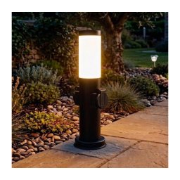 Brilagi - Lâmpada exterior com 2 tomadas SCHUKO NOVA 1xE27/15W/230V 40 cm IP44 preta