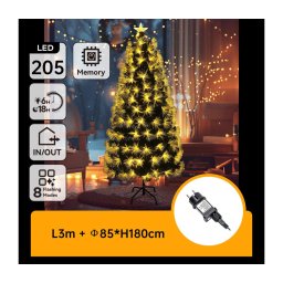 Aigostar - Árvore de Natal LED para exterior, 205 LEDs, 6W, 230V, 8 funções, 180 cm, IP44, branco quente