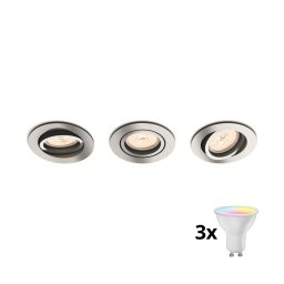Philips 50393/11/PN — Conjunto de 3 spots de embutir LED RGBW reguláveis, 1x GU10/4,8 W/230 V, cromado, com comando remoto
