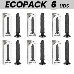 ECOPACK 6 UNIT - BASECOCK VIBRADOR REALÍSTICO BASECOCK 2-1 PRETO 20 CM -O- 4 CM