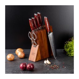 Gudaro - Conjunto de 7 facas de cozinha KENSHO com suporte em madeira de acácia