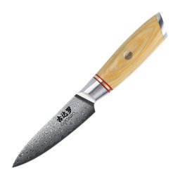 Gudaro - Faca de cozinha HIKARI em aço Damasco 3,5", 67 camadas de aço, comprimento 9,5 cm