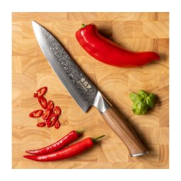 Gudaro - Faca de chef em aço damasco TAKUMI 8", 67 camadas de aço,comprimento 20 cm,nogueira
