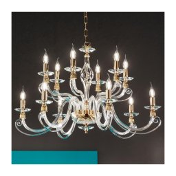 Ondaluce - Lustre suspenso em corrente 1306 12xE14/10W/230V, diâmetro 100 cm, dourado/cristal