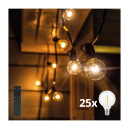 Brilagi - LED Guirlanda decorativa para exterior GIRLANDA 25x E12 20 m preta IP44 branco quente + comando remoto