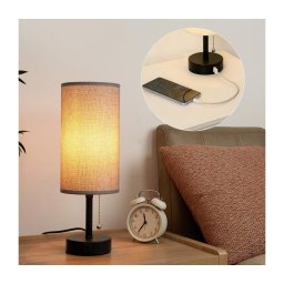 Brilagi - Luminária de mesa com porta USB TABLON 1xE27/25W/230V preta/cinza