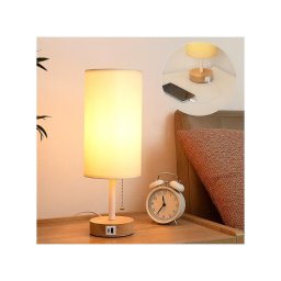 Brilagi - Candeeiro de mesa com porta USB TABLON 1xE27/25W/230V carvalho/branco/creme