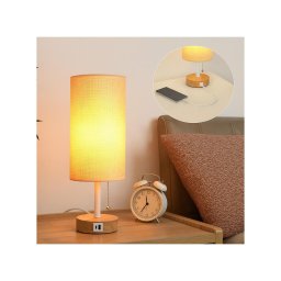 Brilagi - Candeeiro de mesa com porta USB TABLON 1xE27/25W/230V carvalho/branco/bege