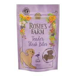 5x70g pato Adult "Tender Steak Bites" Rosie's Farm Snacks cães