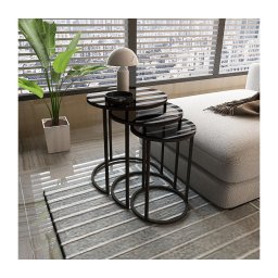 CONJUNTO 3x Mesa de cabeceira ALYA diâmetro 34/42/50 cm preto