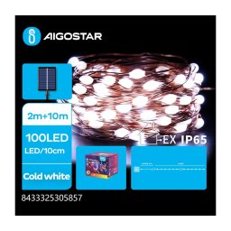 Aigostar - Guirlanda solar LED 100 LEDs/8 funções 12 m IP65 branco frio