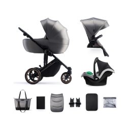 KINDERKRAFT SELECT - Carrinho de bebé combinado 3em1 PRIME 2 Premium Shadow cinzento