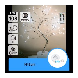 Aigostar - Decoração de Natal LED, 108 LEDs / 3x AA / 8 funções, 45 cm, branco frio
