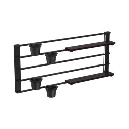 Prateleira de parede com vasos de flores e iluminação LED SHELF 50x118 cm preto/pinho