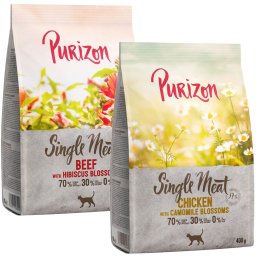 2x400g Single Meat frango e vaca Purizon ração para gatos