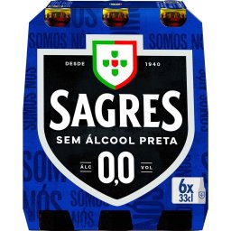 Cerveja Preta Sagres Sem Álcool 0% - Pack 6x33cl