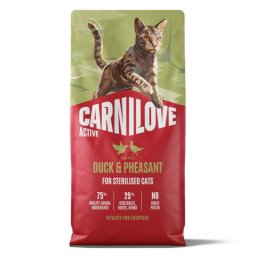 2x6kg Active Adult Sterilised pato e faisão Carnilove ração para gatos