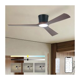 ZEVENTI - Ventilador de teto LED AUREX LED/24W/230V Wi-Fi Tuya preto/nogueira + controlo remoto