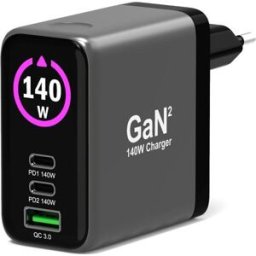 Port Carregador GaN² com Ecrã OLED+ Cabo USB-C Designs Connect 140W - Preto