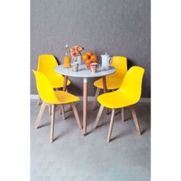 Presentes Miguel Conjunto Mesa Tower Redonda 80 cm Branca e Pack 4 Cadeiras Kelen