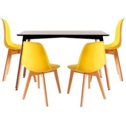 Presentes Miguel Conjunto Mesa Tower Retangular 120 x 80 cm Preta e Pack 4 Cadeiras Synk Basic