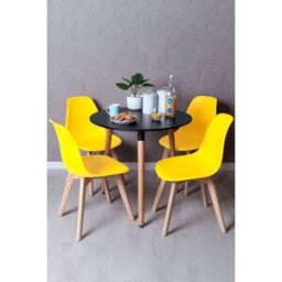 Presentes Miguel Conjunto Mesa Tower Redonda 80 cm Preta e Pack 4 Cadeiras Kelen