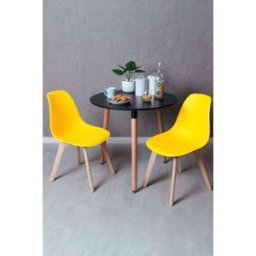 Presentes Miguel Conjunto Mesa Tower Redonda 80 cm Preta e Pack 2 Cadeiras Kelen