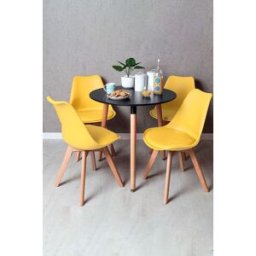 Presentes Miguel Conjunto Mesa Tower Redonda 80 cm Preta e Pack 4 Cadeiras Synk Basic