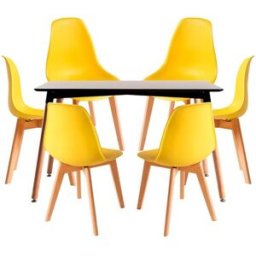Presentes Miguel Conjunto Mesa Retangular 120x 80cm Preta e 6 Cadeiras Nórdicas Kelen
