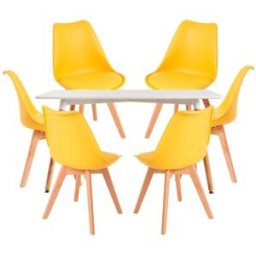 Presentes Miguel Conjunto Mesa Tower Retangular 120 x 80 cm Branca e Pack 6 Cadeiras Synk Basic