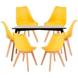 Presentes Miguel Conjunto Mesa Retangular 120 x 80 cm Preta e 6 Cadeiras Nórdicas Synk