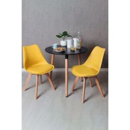 Presentes Miguel Conjunto Mesa Tower Redonda 80 cm Preta e Pack 2 Cadeiras Synk Basic