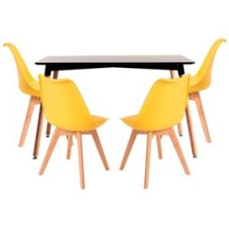 Presentes Miguel Conjunto Mesa Tower Retangular 120 x 80 cm Preto e Pack 4 Cadeiras Synk Basic