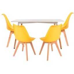 Presentes Miguel Conjunto Mesa Tower Retangular 120 x 80 cm Branca e Pack 4 Cadeiras Synk Basic
