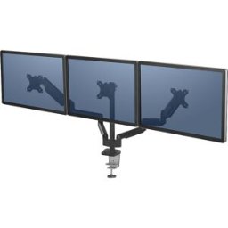 Fellowes Braço de monitor PLATINUM SERIES , braço triplo para 3 monitores, preto, Braço de monitor PLATINUM SERIES, braço triplo para 3 monitores, preto. Adequado para monitores com peso até 21 kg (7 kg por braço) e 68,5 cm (27'') de tamanho. Maximiza o e