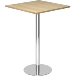 kaiserkraft Mesa alta, CxL 800 x 800 mm, 1116 mm de altura, estrutura cromada, tampo de trabalho em imitação de carvalho, Mesa alta, CxL 800 x 800 mm, 1116 mm de altura, estrutura cromada, tampo de trabalho em imitação de carvalho. Tampo da mesa com 25 mm