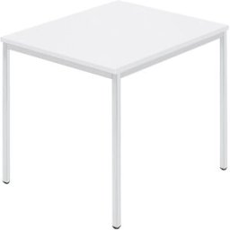 kaiserkraft Mesa retangular, tubo quadrado revestido, LxP 800 x 800 mm, branco / cinzento, Mesa retangular, tubo quadrado revestido, LxP 800 x 800 mm, branco / cinzento. Tampo da mesa com 25 mm de espessura. Pernas em tubo quadrado revestido. Caixilho em