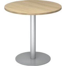 kaiserkraft Mesa de reunião, Ø 800 mm, 755 mm de altura, estrutura prateada, tampo de trabalho em imitação de carvalho, Mesa de reunião, Ø 800 mm, 755 mm de altura, estrutura prateada, tampo de trabalho em imitação de carvalho. Tampo da mesa com 25 mm de