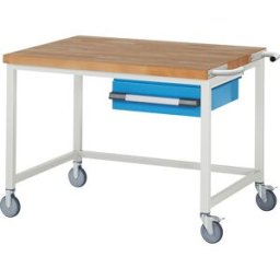 eurokraft pro Bancada de trabalho com rodas Série 8000, estrutura modular , 1 gaveta suspensa, LxP 1250 x 900 mm, Bancada de trabalho com rodas Série 8000, estrutura modular, 1 gaveta suspensa, LxP 1250 x 900 mm. Móvel e estável graças às rodas orientávei