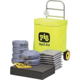 PIG Kit de emergência em trolley , versão universal, absorve 58,3 l, Kit de emergência em trolley, versão universal, absorve 58,3 l. Absorve óleos, líquidos de refrigeração, solventes e água. Absorve até 58,3 l. Saco em vinil resistente com fecho de aderê