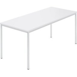 kaiserkraft Mesa retangular, tubo quadrado revestido, LxP 1600 x 800 mm, branco / cinzento, Mesa retangular, tubo quadrado revestido, LxP 1600 x 800 mm, branco / cinzento. Tampo da mesa com 25 mm de espessura. Pernas em tubo quadrado revestido. Caixilho e