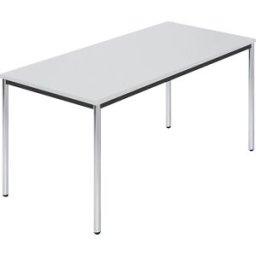 kaiserkraft Mesa retangular, tubo redondo cromado, LxP 1500 x 800 mm, cinzento, Mesa retangular, tubo redondo cromado, LxP 1500 x 800 mm, cinzento. Tampo da mesa com 25 mm de espessura. Pernas em tubo redondo cromado. Caixilho em aço maciço, preto. Sapata