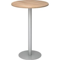kaiserkraft Mesa alta, Ø 800 mm, 1116 mm de altura, estrutura prateada, tampo de trabalho em imitação de nogueira, Mesa alta, Ø 800 mm, 1116 mm de altura, estrutura prateada, tampo de trabalho em imitação de nogueira. Tampo da mesa com 25 mm de espessura