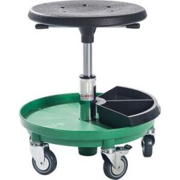 kaiserkraft Banco para oficina Liam, regulável em altura 370 - 500 mm, verde, Banco para oficina Liam, regulável em altura 370 - 500 mm, verde. Com bandeja de plástico e 2 caixas para peças pequenas. Assento de PU robusto e duradouro. Ideais para trabalha