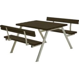 kaiserkraft Conjunto de bancos e mesa, estrutura de aço, galvanizado a fogo, CxP 1180 x 1850 mm, madeira de coníferas, preto, com encosto, Conjunto de bancos e mesa, estrutura de aço, galvanizado a fogo, CxP 1180 x 1850 mm, madeira de coníferas, preto, co