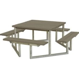 kaiserkraft Conjunto de mesa e bancos, para 8 pessoas, madeira de coníferas certificada, castanho acizentado, Conjunto de mesa e bancos, para 8 pessoas, madeira de coníferas certificada, castanho acizentado. Mesa e bancos numa unidade. Para instalação e u